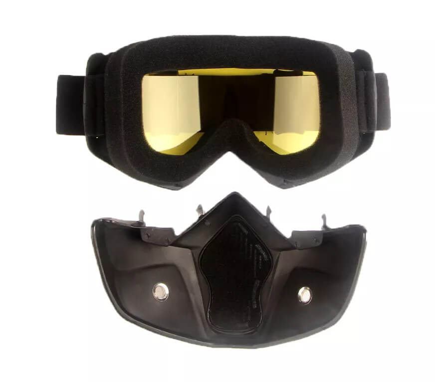 Masca protectie fata Edman ND03 din plastic dur + ochelari ski, pentru sport, Lentila Galbena