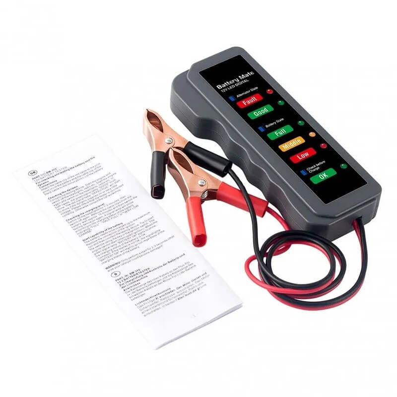 Mini tester LED pentru baterie auto moto si alternator MOTOR10 cu alimentare 12V, Gri
