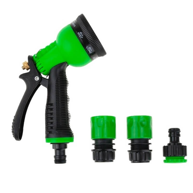 Pistol de stropit Edman, 8 moduri de udat, rotativ, set conectori, maner ergonomic, Negru/Verde