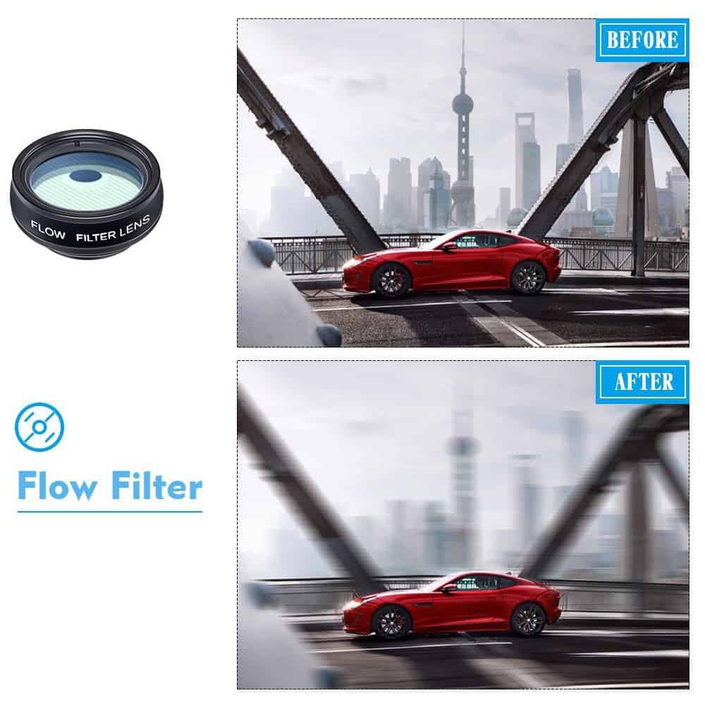 Set lentile 10 in 1 profesionale pentru telefoane si tablete Apexel DG10 - 10 in 1, prindere filet 17mm, Fisheye, Macro 15x, Wide, Telescope 2x, Kaleidoscope, CPL, Flow, Radial, Star, cu clip universal