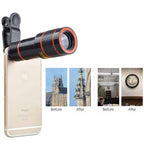Set 4 in 1 lentile profesionale smartphone Apexel APL-HS12XDG3ZJ, prindere filet 17mm, Obiectiv zoom 12x, Fisheye, Macro, Wide, Mini trepied pentru telefoane, cu clema de prindere inclusa