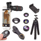 Set lentile 4 in 1 profesionale Apexel APL-T18BZJ5 - 4 in 1 Telecomanda, Obiectiv 18x, 0.63x Wide + Macro 15X, FishEye 198 grade, cu clip universal pentru camera foto, telefoane sau tablete