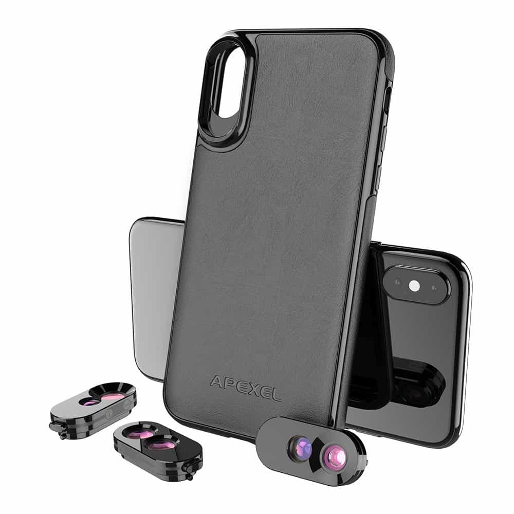 Set 6 in 1 lentile profesionale smartphone Apexel - Wide Angle, Fisheye & Dual Macro, carcasa lentile foto telefon mobil pentru iPhone XS Max
