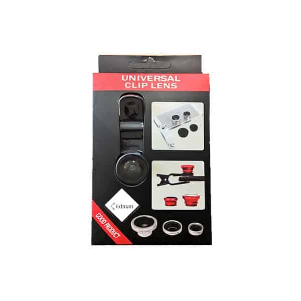 Kit Lentile Foto 3-in-1 Fisheye Edman, Wide Angle si Macro pentru telefon/tableta, Negru