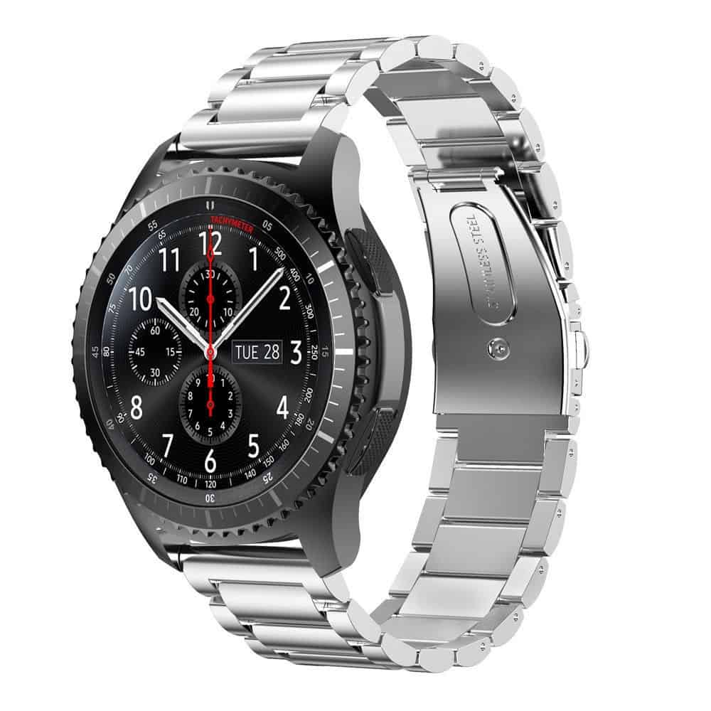 Curea metalica Edman 3Z pentru Samsung Gear S3 si telescoape Quick Release incluse in pachet, latime prindere 22mm, Argintiu