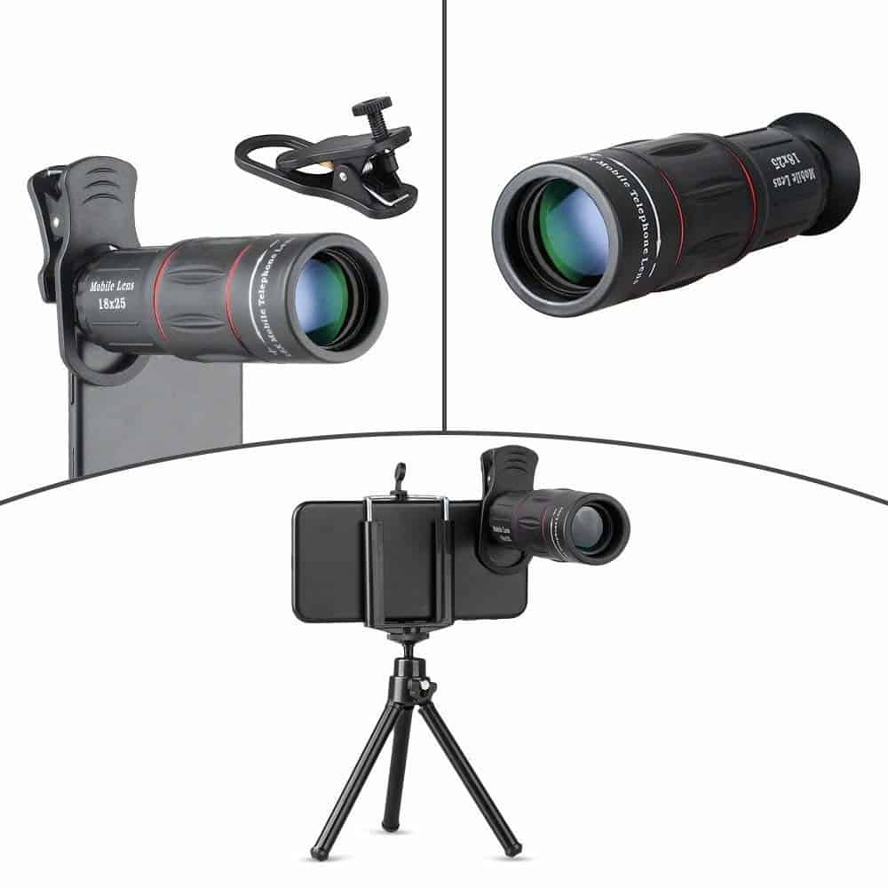 Set telescop obiectiv zoom 18x si trepied Apexel APL-T18Z, prindere filet 17mm, pentru Smartphone iPhone, Samsung