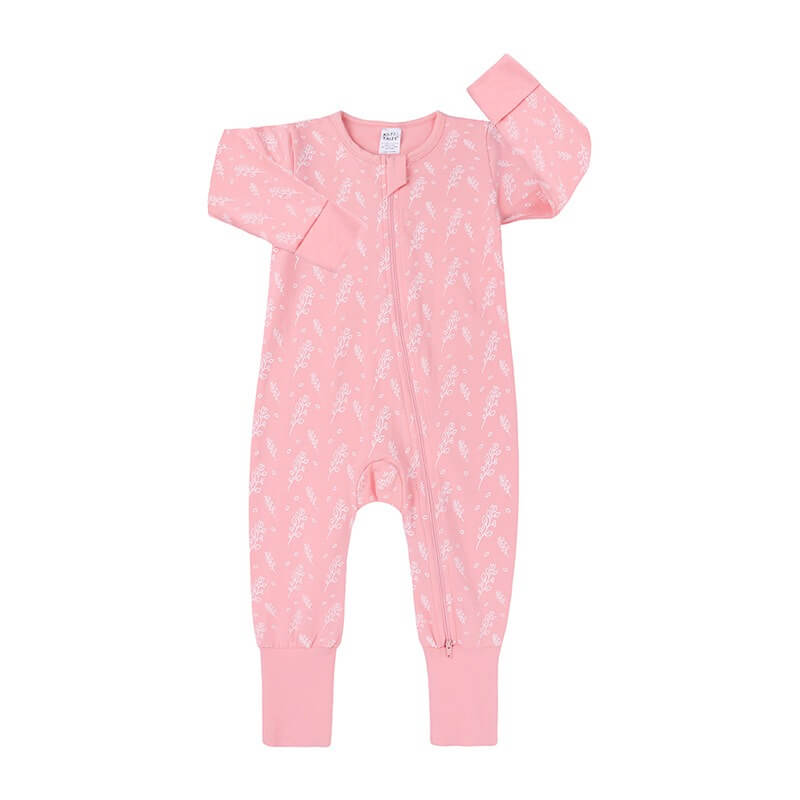Salopeta pijama Edman bebe/copii Autumn cu maneca lunga, fermoar reversibil, bumbac, 3-6 luni, Roz
