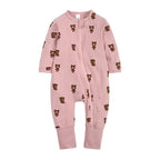 Salopeta pijama Edman bebe/copii Teddybear cu maneca lunga, fermoar reversibil, bumbac, 6-12 luni, Roz pal