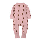 Salopeta pijama Edman bebe/copii Teddybear cu maneca lunga, fermoar reversibil, bumbac, 6-12 luni, Roz pal