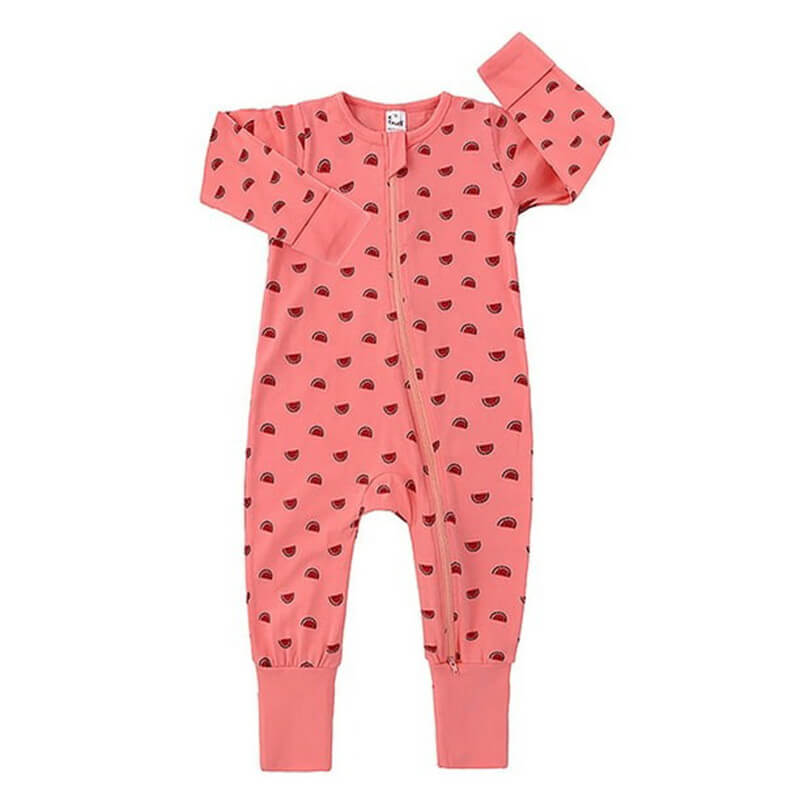 Salopeta pijama Edman bebe/copii Watermelon cu maneca lunga, fermoar reversibil, bumbac, 6-12 luni, Roz deschis