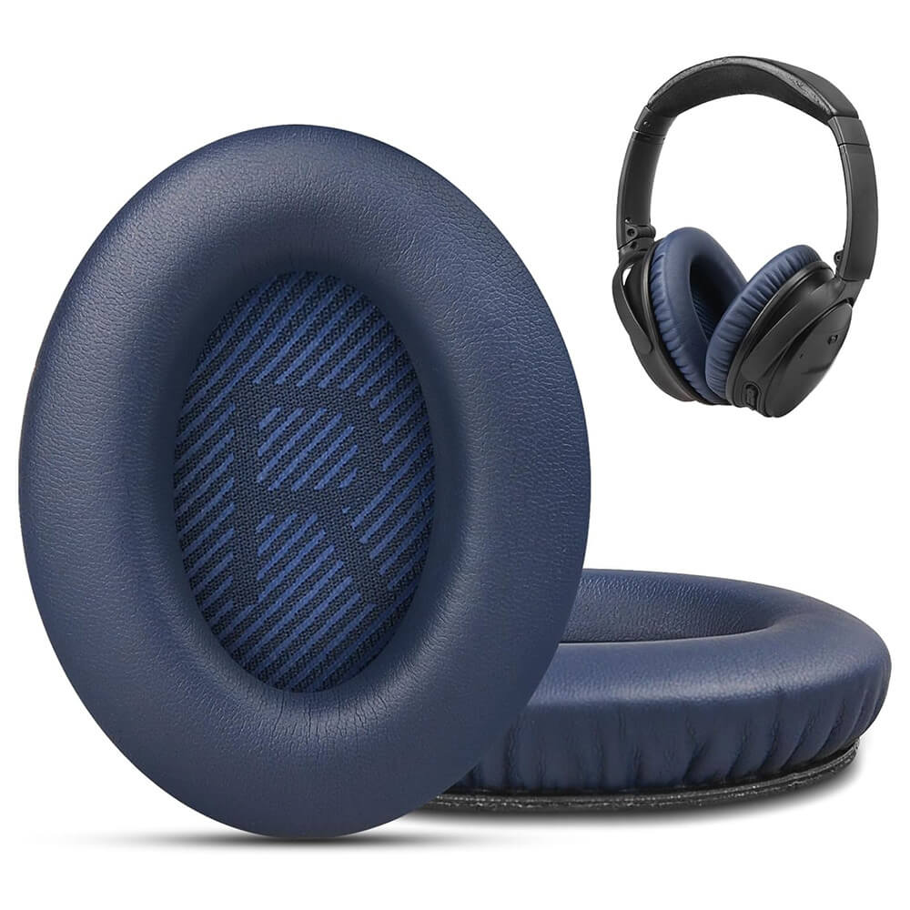 Set 2 bureti Edman pentru casti Bose QuietComfort 35, 35 II, QC35, QC35 II, Spuma cu memorie, Piele ecologica, Albastru