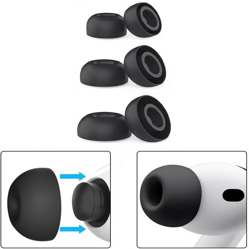 Set 2 dopuri Edman din silicon pentru casti AirPods Pro Gen 3, marimea M, Negru