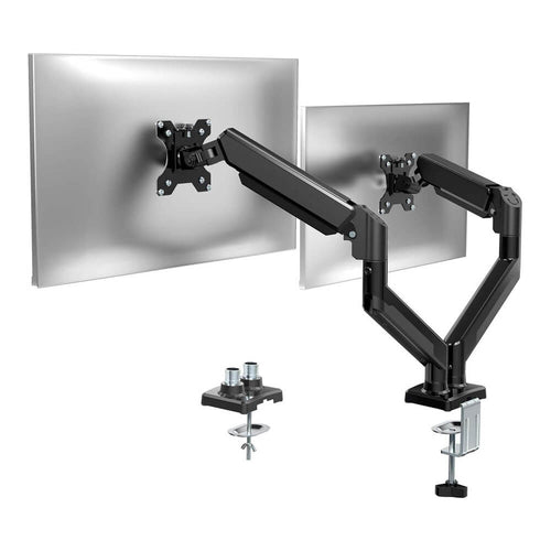Suport pentru monitor dublu Edman, pentru ecrane de 17–32 inchi, max 10kg fiecare brat, reglabil, inclinare, rotatie de 360°, pentru birou acasa, VESA 75/100 mm