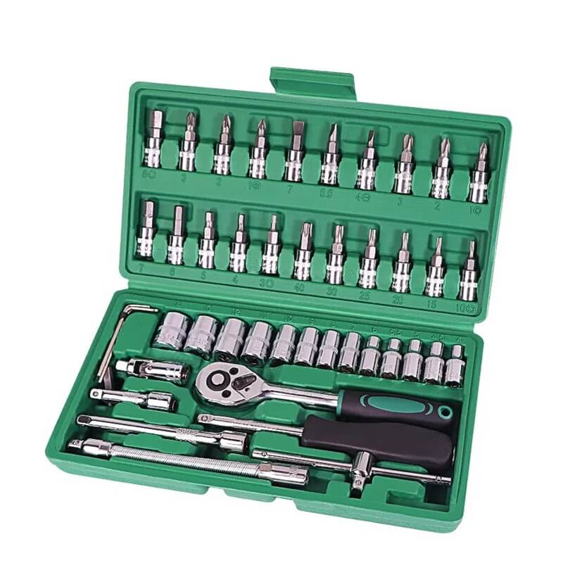 Trusa reparatie masina MOTOR10 46 piese, otel inoxidabil, Negru/Verde